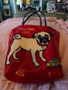 Red New York City Pug Graphic Tote Bag